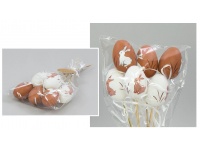 Jajko plastikowe (6 cm) na piku NATURAL z zajączkiem 20 cm - kpl 6 szt