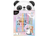 KIDEA Zestaw PLUSZAKI ołówek, kredki, gumki 9 elementów w kartonie 22x19x3 cm