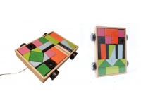 Klocki drewniane w wózku do ciągnięcia 32,5x22,5x4 cm