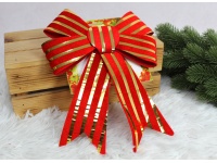 Kokardka świąteczna 28x20 cm CZERWONE w złote pasy