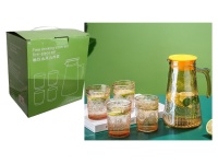 Komplet dzbanek 1500 ml + 4 szklanki 250 ml tłoczony wzór kropki, kwiatki