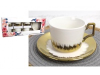 Komplet filiżanek do kawy +  talerzyki 6 + 6 szt ZŁOTE ZDOBIENIA