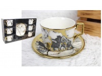 Komplet filiżanki do kawy + talerzyki 6+6 szt ZŁOTO SZARA MOZAIKA