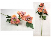 Kwiat RÓŻA wys. 55 cm (3 główki 7-9 cm) - KORALOWA