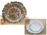 Podtalerz, patera szklana 3D z perłową powłoką 33 cm MIEDZIANA efekt drewna