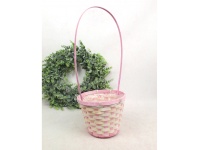 Koszyk bambusowy okrągły z folią RÓŻOWO-BEŻOWY 53x19x16 cm