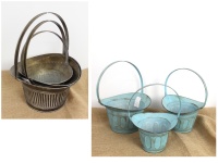 Koszyk metalowy z tłoczonym wzorem w pasy  - kpl 3 szt mix 