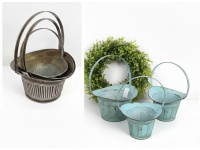 Koszyk metalowy z tłoczonym wzorem w pasy  - kpl 3 szt mix 