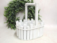 Koszyk, osłonka drewniana z rączką OWALNA 30x28x19 cm BIAŁA