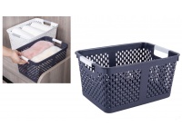 Koszyk plastikowy do przechowywania rattan 31x22,5x16 cm GRAFITOWY z białymi uchwytami