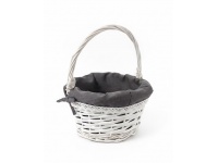 Koszyk wikliniowy biały, wyściełany materiałem szarym 29x26x14 cm