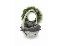 Koszyk wikliniowy okrągły biały, wyściełany materiałem szarym 26x21x13 cm
