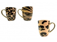 Kubek ceramiczny BEŻOWY z wzorem panterka, zebra 11x8,5x6 cm 350ml