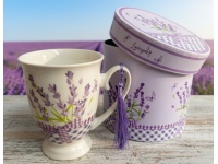 Kubek ceramiczny w okrągłym pudełku 12x12 cm LAWENDA 11x8,5 cm 300 ml