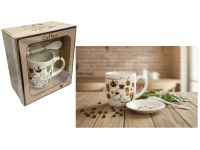 Kubek ceramiczny z talerzykiem i łyżeczką COFFEE 350 ml kpl 3 el.