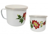 Kubek emaliowany z pokrywką 13x10 cm wzór KWIATY