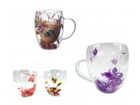 Kubek, szklanka PODWÓJNE SZKŁO z kwiatami 200 ml 9x9 cm