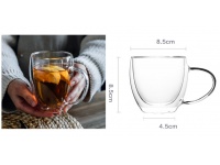 Kubek szklanka z uchem PODWÓJNA ŚCIANKA 8,5x8,5x4,5 cm 250 ml