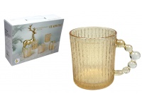 Kubek szklanka z uchem w kolorze BURSZTYNU 9x8 cm  300 ml  kpl. 6 szt