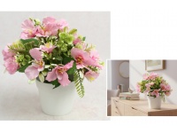 Kwiat ala OLEANDER w białej doniczce wys. 22 cm (kwiat 5,5x1 cm) jasno RÓŻOWA