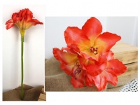 Kwiat AMARYLIS gumowa łodyga wys. 65 cm (3 główki 13x15 cm) KORALOWY CIEMNY