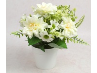 Kwiat DALIA w białej doniczce wys. 21 cm (kwiat 8x2 cm) ŚMIETANOWA