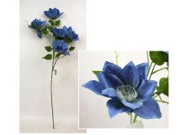 Kwiat KLEMATIS wys. 73 cm, 5 ramion (5 kwiatów 14x4 cm) NIEBIESKI