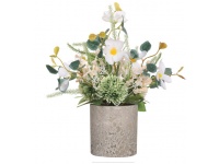 Kwiat kompozycja MANDEVILLA, CZOSNEK w gipsowej doniczce wys. 23 cm BIAŁA - 1 szt