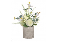 Kwiat kompozycja MANDEVILLA, CZOSNEK w gipsowej doniczce wys. 23 cm KREMOWA - 1 szt