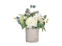 Kwiat kompozycja PIWONIA, MANDEVILLA, MOTYL w gipsowej doniczce wys. 20 cm ŚMIETANOWA - 1 szt