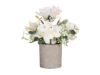 Kwiat kompozycja RÓŻA w gipsowej doniczce wys. 20 cm (róża 10x4 cm) -BIAŁA 1 szt