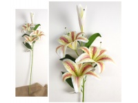 Kwiat LILIA 3D print wys. 100 cm (3 kwiaty 22 cm +1 pąk) BIAŁA z różowym nakrapianym środkiem