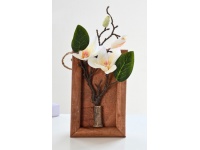 Kwiat MAGNOLIA w drewnianej ramce 19x12 cm BIAŁA