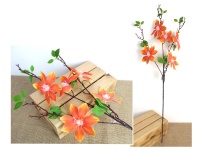 Kwiat MAGNOLIA wys. 80 cm, 3 ramienny (kwiat silikonowy 11x3,5 cm) - POMARAŃCZOWY (żółty brzeg)