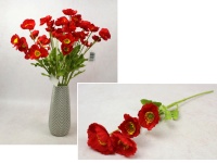 Kwiat MAK wys. 60 cm, 4 ramiona (4 kwiaty 7-6 cm) CZERWONY z flokowaną łodygą