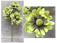 Kwiat piankowy DALIA wys. 75 cm (3 kwiaty 25 cm) ZIELONY CIEMNY Z FIOLETOWYM ŚRODKIEM