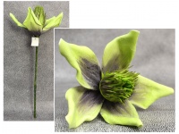 Kwiat piankowy MAGNOLIA wys. 50 cm (kwiat 24 cm) ZIELONY CIEMNY Z FIOLETOWYM ŚRODKIEM