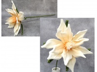 Kwiat piankowy MAGNOLIA z zielonymi listkami wys. 80 (kwiat 35 cm) BRZOSKWINIOWY