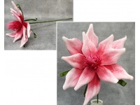 Kwiat piankowy MAGNOLIA z zielonymi listkami wys. 80 (kwiat 35 cm) RÓŻOWY