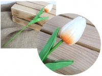 Kwiat pojedynczy TULIPAN piankowy wys. 34 cm (kwiat 4,5x3,5 cm) POMARAŃCZOWO-BIAŁY