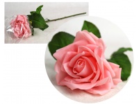 Kwiat RÓŻA pojedyncza REAL TOUCH - jak żywa wys. 43 cm (główka 10x6 cm) RÓŻOWA