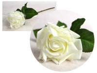 Kwiat RÓŻA pojedyncza REAL TOUCH - jak żywa wys. 43 cm (główka 10x6 cm) BIAŁA