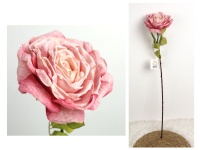 Kwiat RÓŻA pojedyncza, zasuszona wys. 66 cm (kwiat 13x5 cm) RÓŻOWA