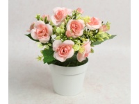 Kwiat RÓŻA w białej doniczce wys. 20 cm (kwiat 5x1,5 cm) jasno RÓŻOWA