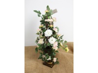 Kwiat RÓŻA w plastikowym wazonie wys. 38 cm (kwiat 4-3 cm + pąki) BIAŁO-RÓŻOWA