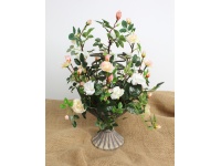 Kwiat RÓŻA w plastikowym wazonie wys. 40 cm (kwiat 5-3,5 cm + pąki) BIAŁO-RÓŻOWA