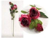 Kwiat RÓŻA wys. 52 cm (3 kwiaty 3x4, 4x6 cm) RÓŻOWA CIEMNA