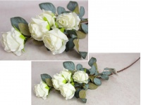 Kwiat RÓŻA wys. 62 cm (5 kwiatów 4x6,5 cm) szary liść BIAŁA