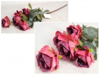 Kwiat RÓŻA wys. 62 cm (5 kwiatów 4x6,5 cm) szary liść RÓŻOWA CIEMNA