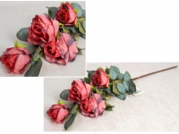 Kwiat RÓŻA wys. 62 cm (5 kwiatów 4x6,5 cm) szary liść RÓŻOWA